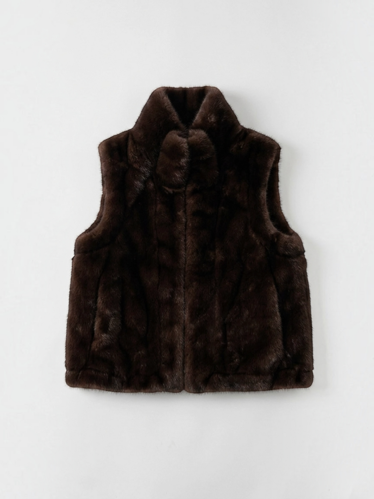 BROCK ATTRAIT PARIS dark brown faux fur zip-up gilet with a high collar and straight, cozy fit.