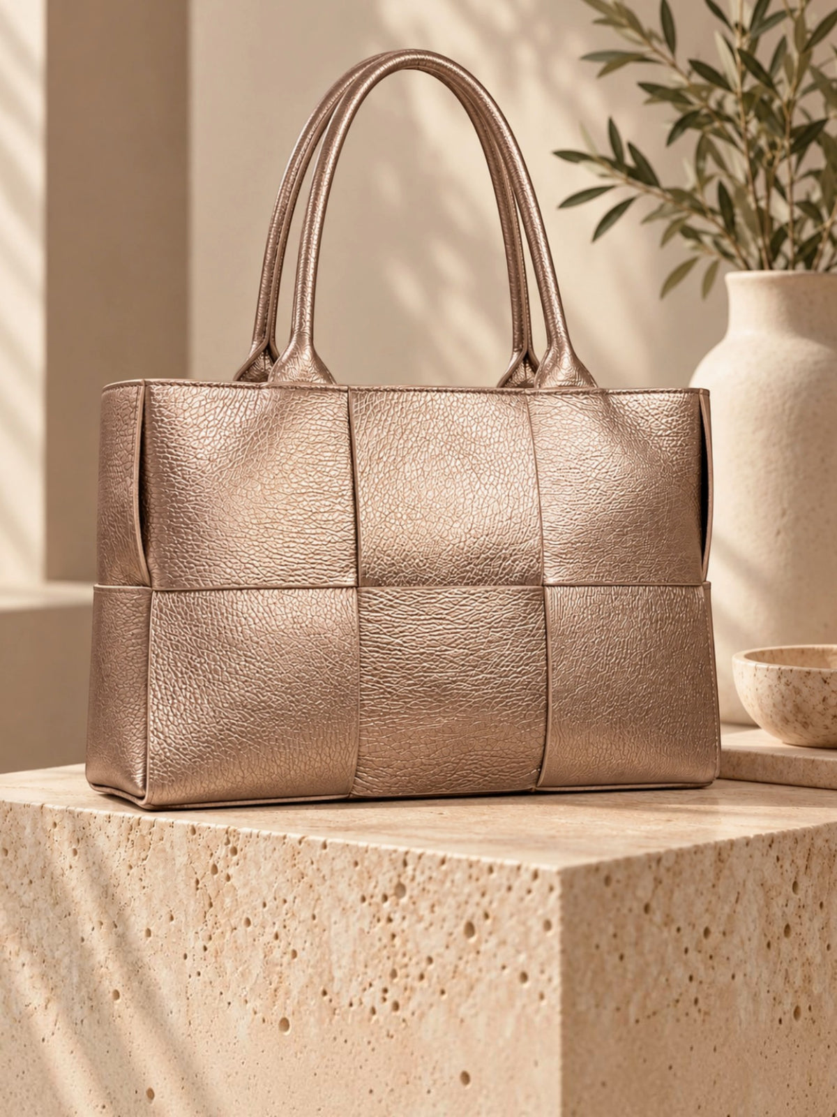 Sac cabas BROCK Bella Classica en cuir Dollaro couleur bronze métallisé avec texture grainée et anses robustes
