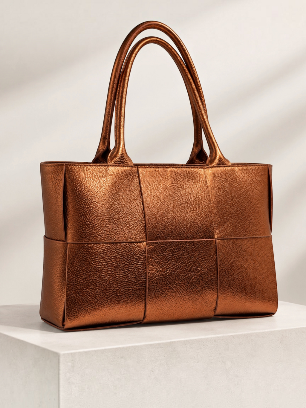 Sac cabas BROCK ZEEN Bella Classica en cuir Dollaro bronze métallisé avec texture grainée et anses doubles