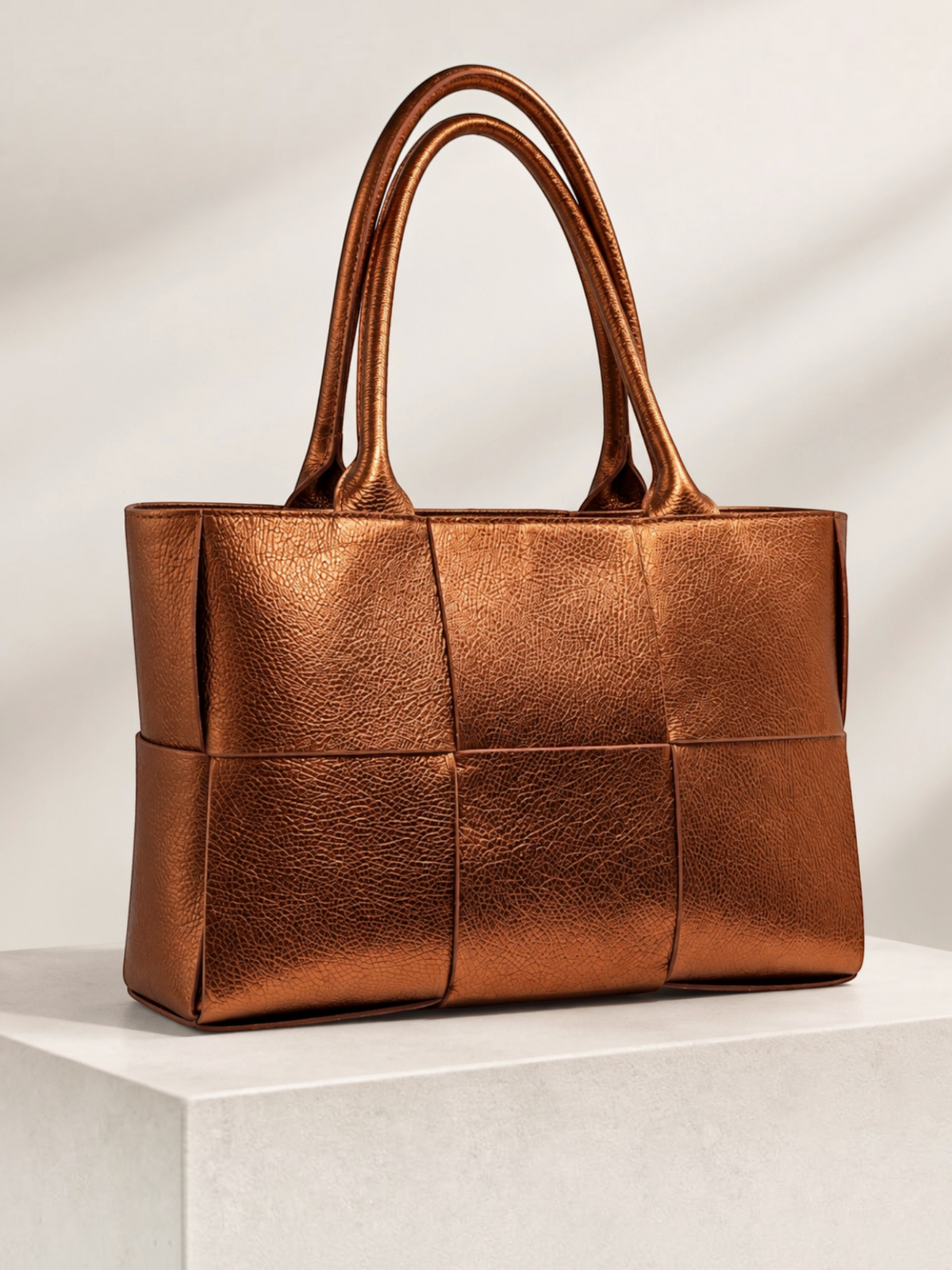 Sac cabas BROCK ZEEN Bella Classica en cuir Dollaro bronze métallisé avec texture grainée et anses doubles