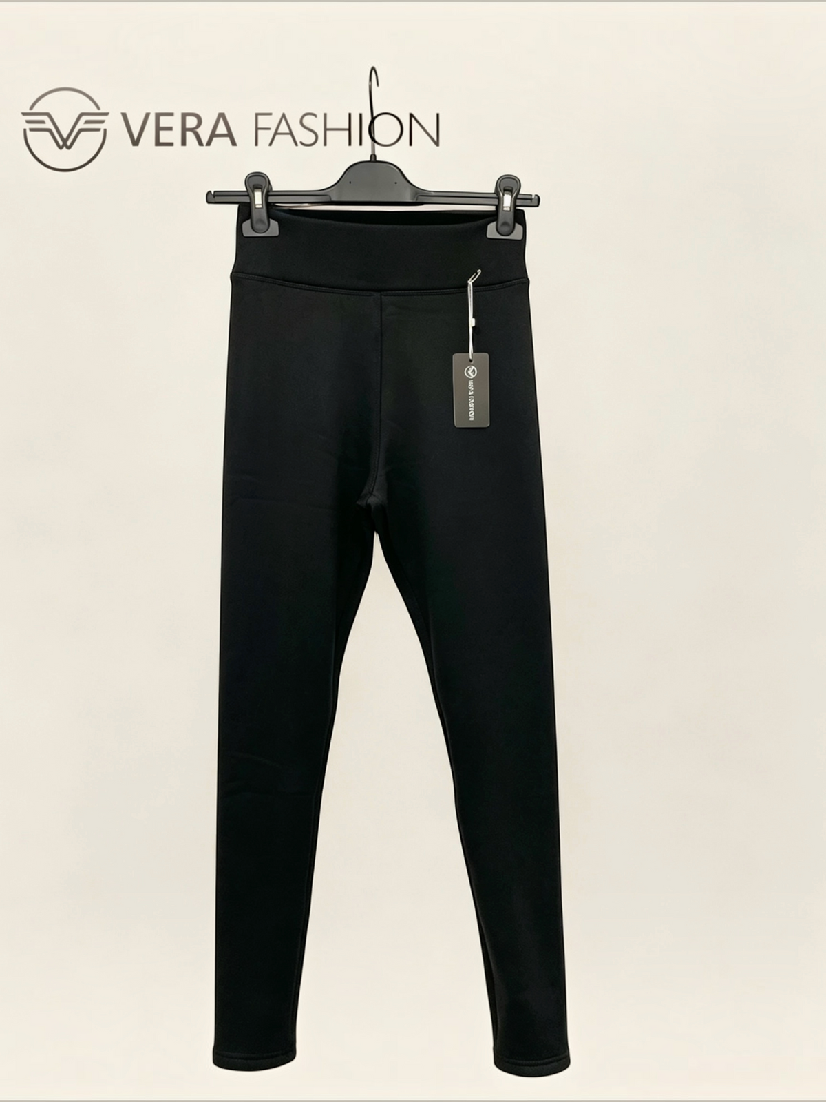 Legging noir taille haute molletonné BROCK de VERA FASHION pour femme, idéal pour l'hiver.