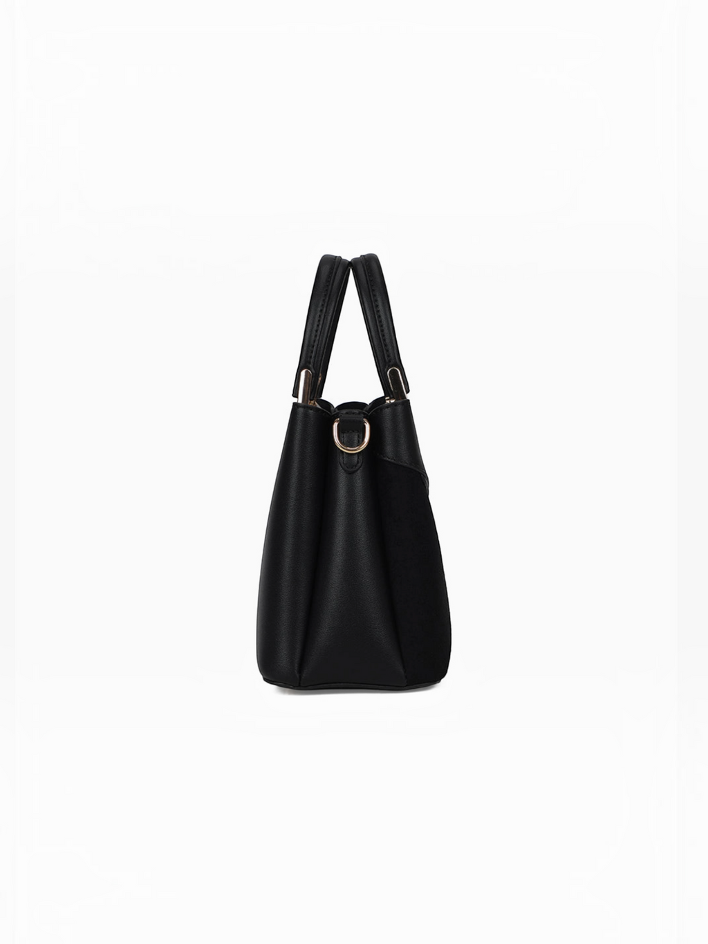 Sac à main noir BROCK GALLANTRY La Cyrielle en matière grainée et veloutée avec détails métalliques dorés, vue profil