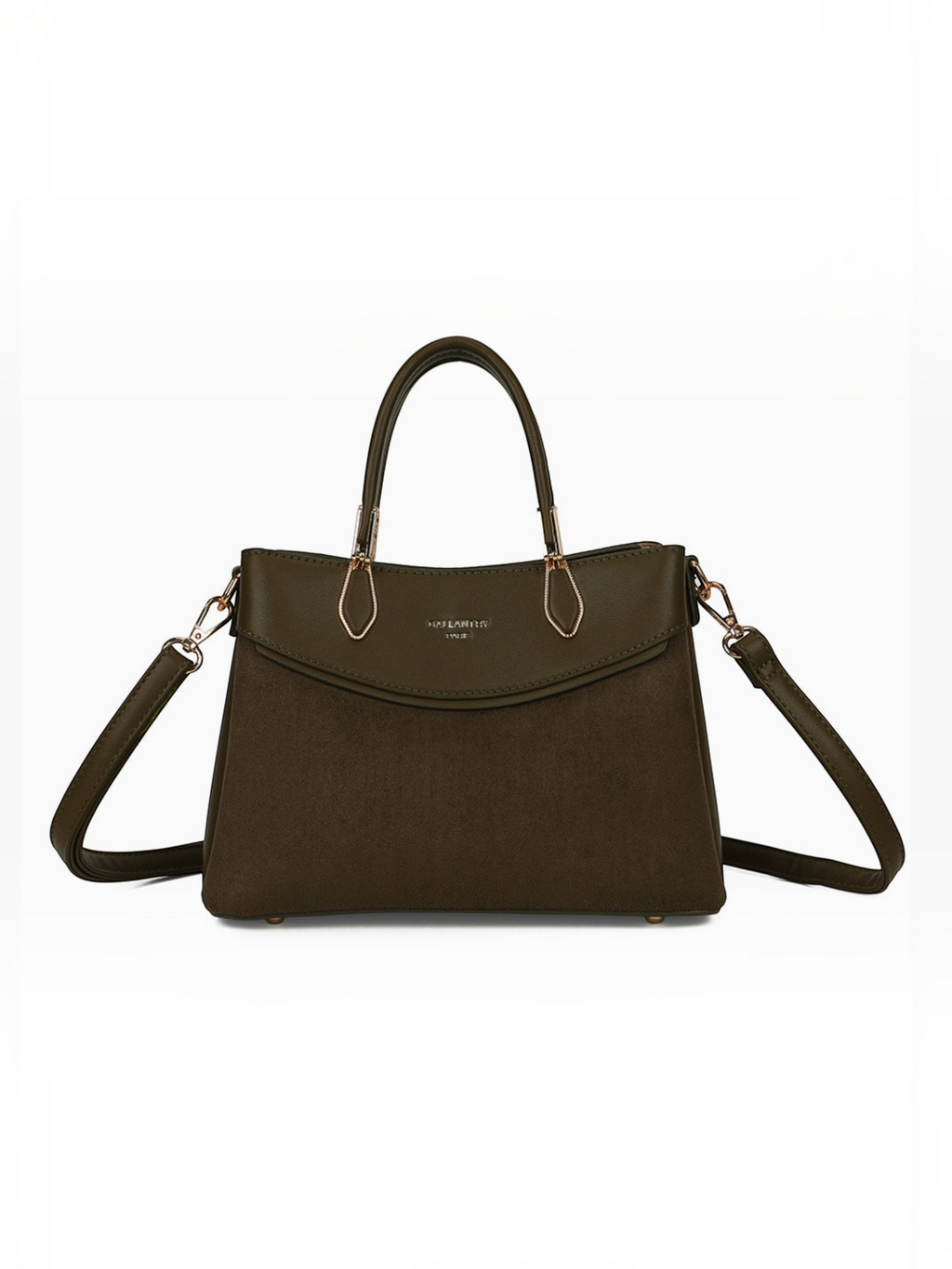 Sac à main BROCK GALLANTRY vert kaki structuré avec mélange de matières grainées et veloutées et détails dorés.