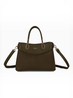 Sac à main BROCK GALLANTRY vert kaki structuré avec mélange de matières grainées et veloutées et détails dorés.