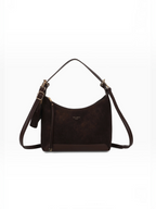 Sac à main BROCK GALLANTRY marron en suédine avec anse, bandoulière et détails métalliques dorés
