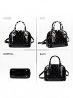 Sac à main verni noir GALLANTRY Le Rosélis avec motifs en relief, détails dorés et foulard noué sur la poignée