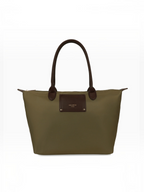 Sac cabas BROCK GALLANTRY kaki avec anses et détails marron contrastants et finitions métalliques dorées