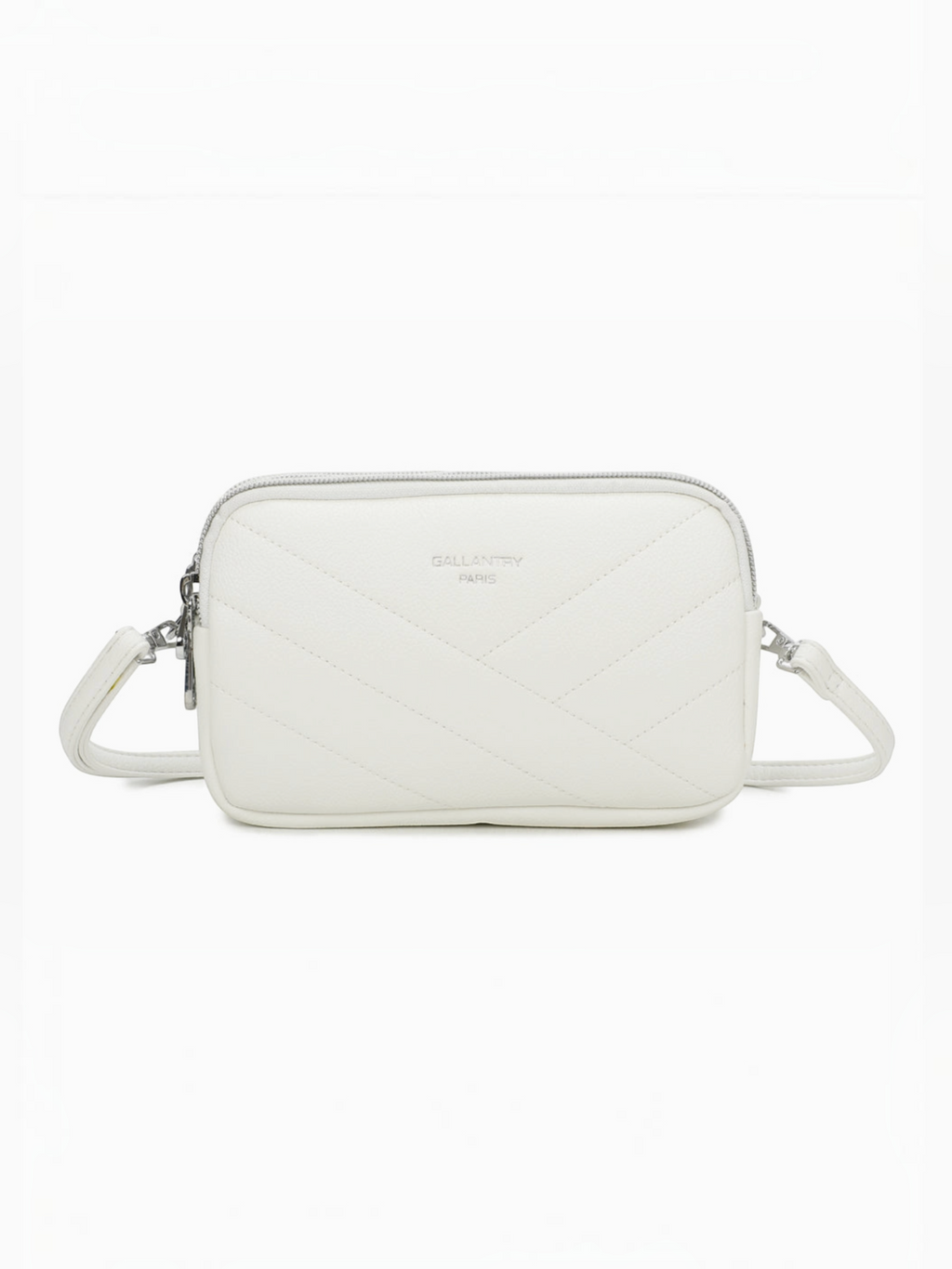 Sac bandoulière blanc BROCK GALLANTRY La Nox en matière grainée avec surpiqûres chevrons et détails argentés