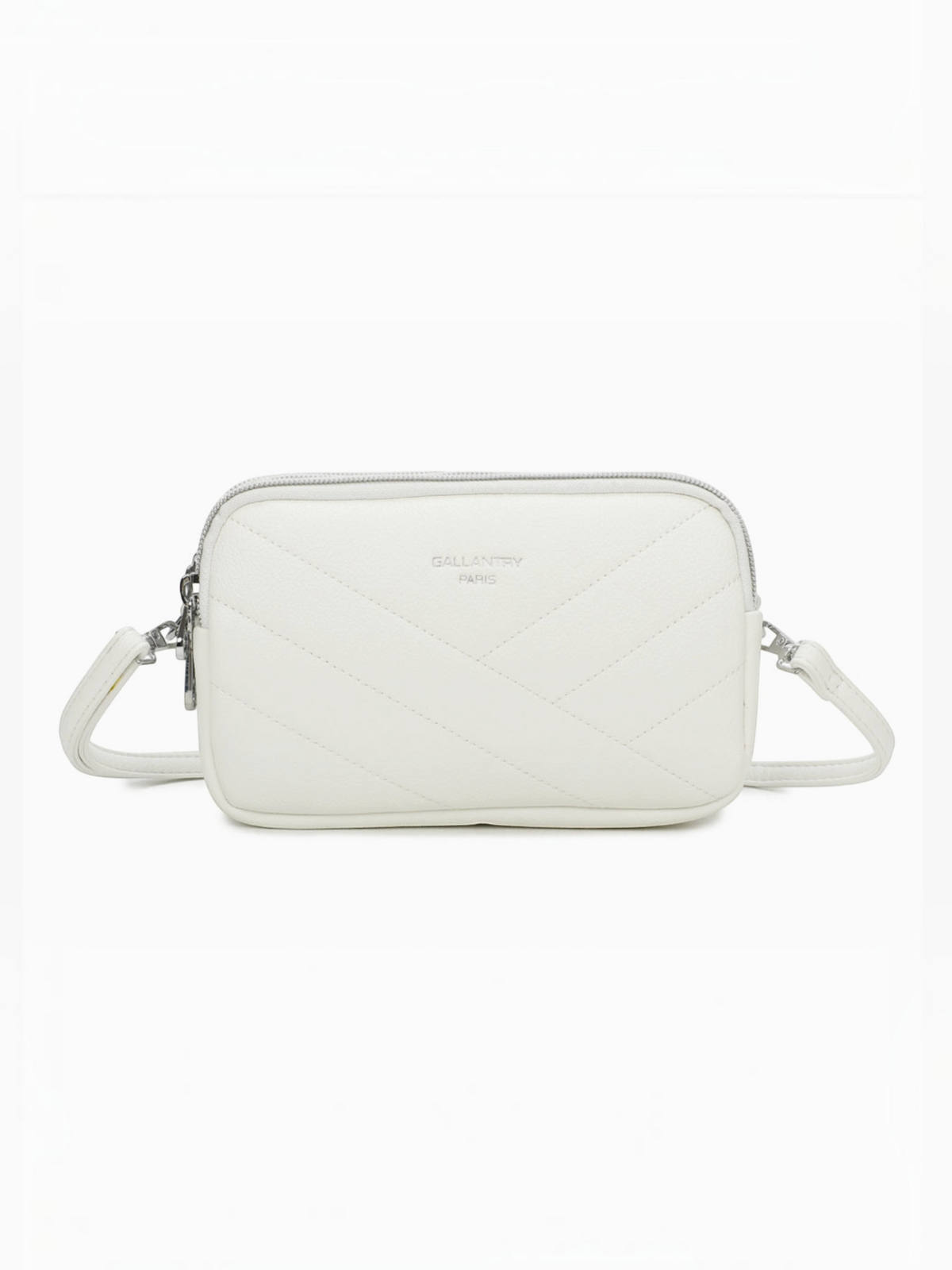 Sac bandoulière blanc BROCK GALLANTRY La Nox en matière grainée avec surpiqûres chevrons et détails argentés