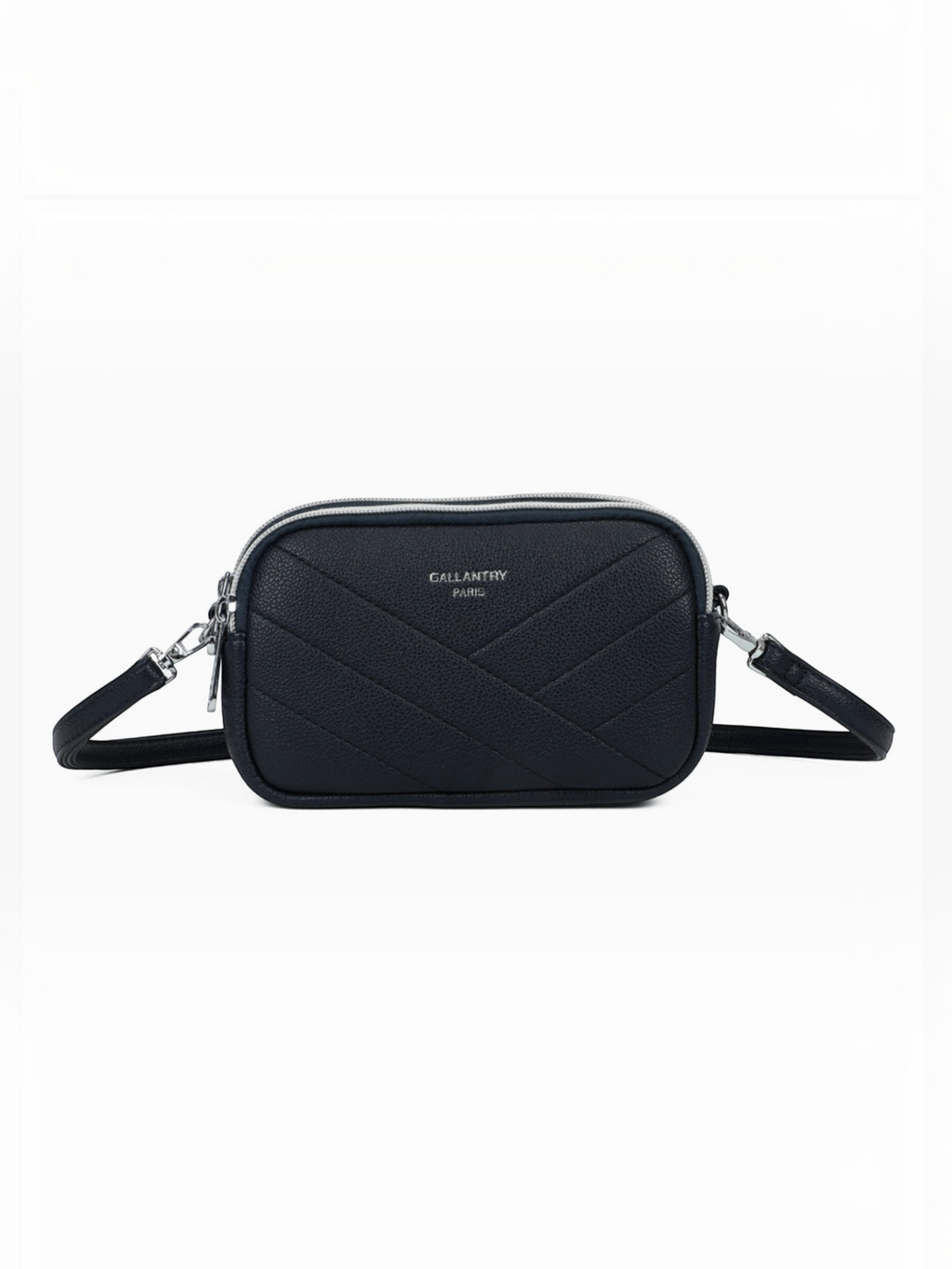 Sac bandoulière BROCK GALLANTRY noir grainé avec surpiqûres chevrons et détails métalliques argentés