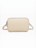 Sac bandoulière BROCK GALLANTRY beige grainé avec surpiqûres chevrons et détails métalliques argentés
