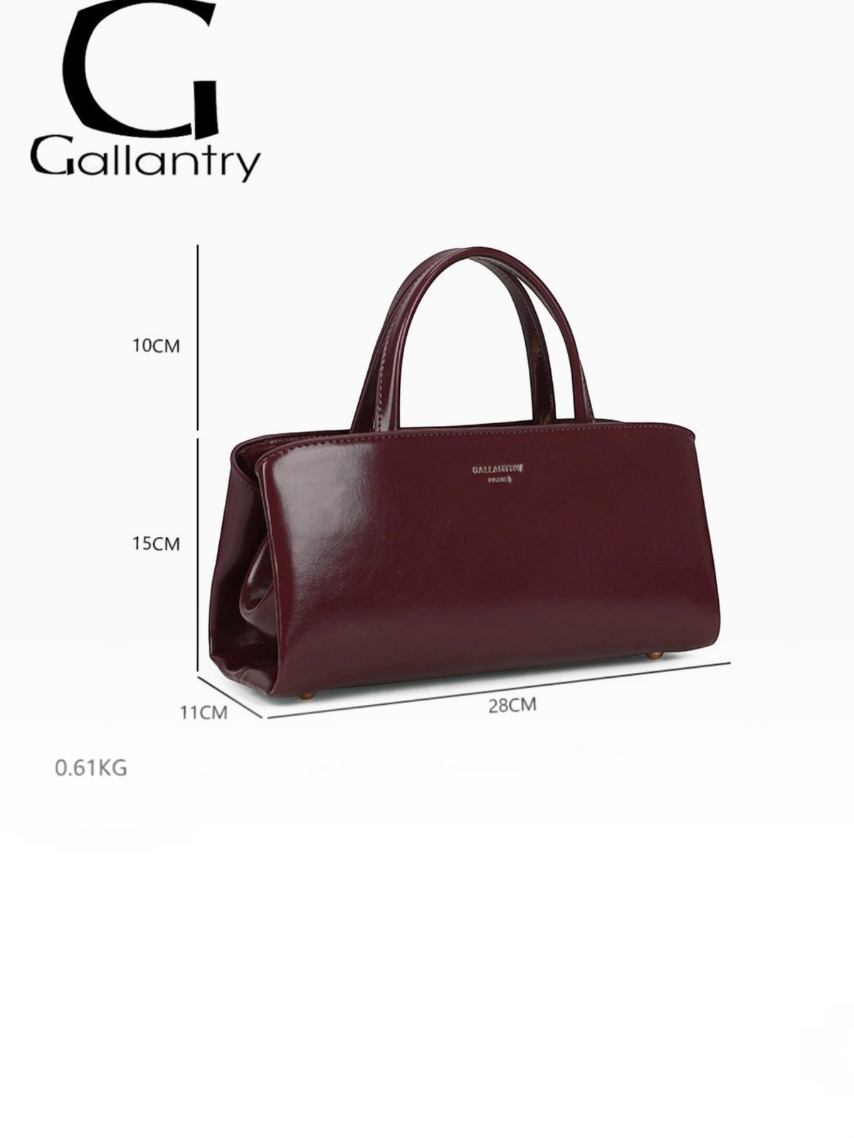 Sac à main BROCK GALLANTRY La Rivance bordeaux à la silhouette allongée avec anses et détails dorés