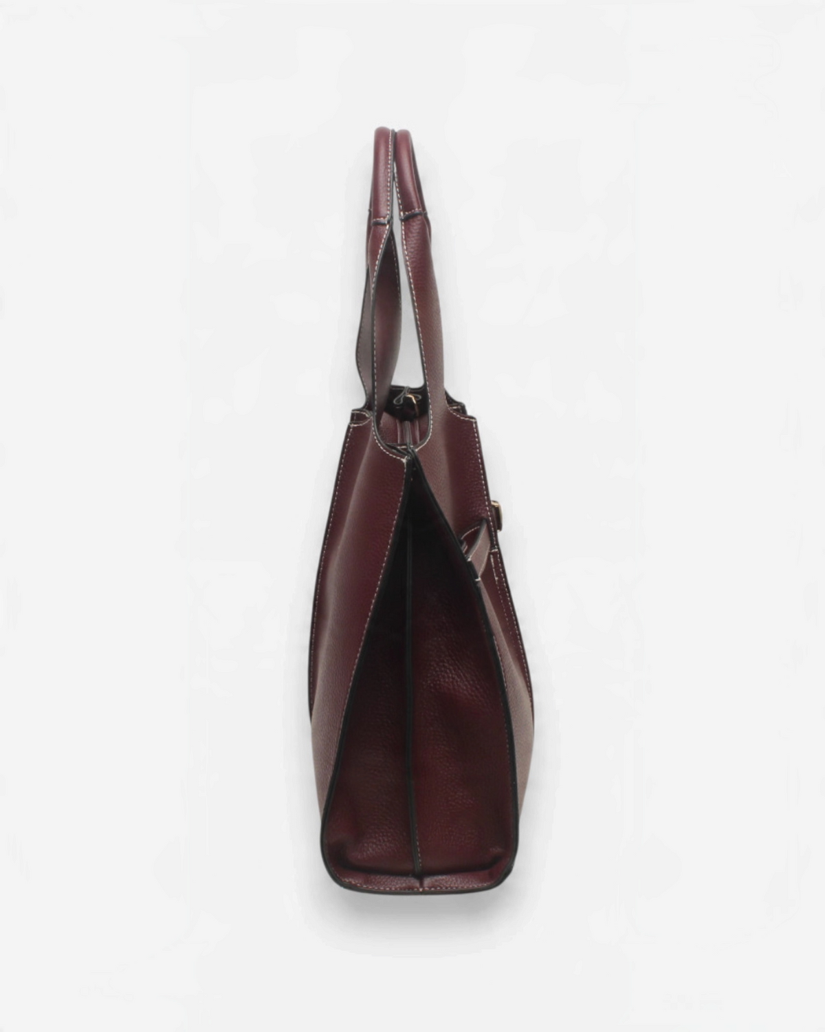 Sac cabas BROCK BESTINI bordeaux avec surpiqûres, porté épaule et bandoulière, vue de profil