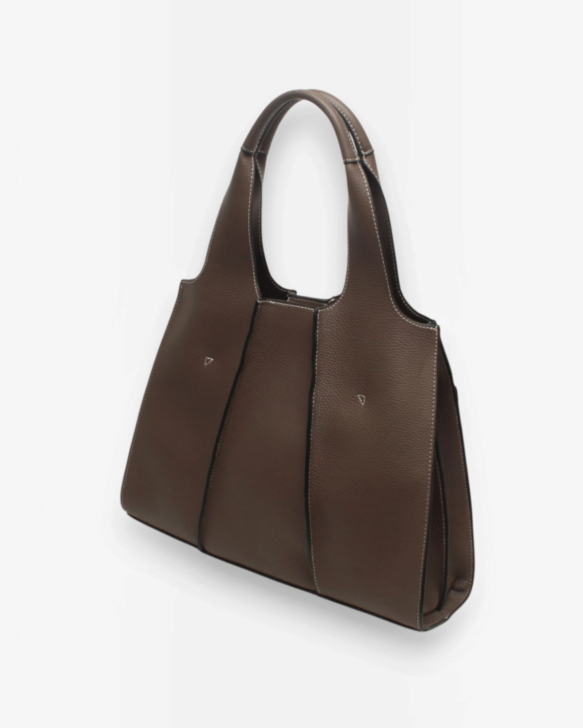 Sac cabas marron BROCK BESTINI avec surpiqûres contrastées, porté épaule et fermeture zippée élégante