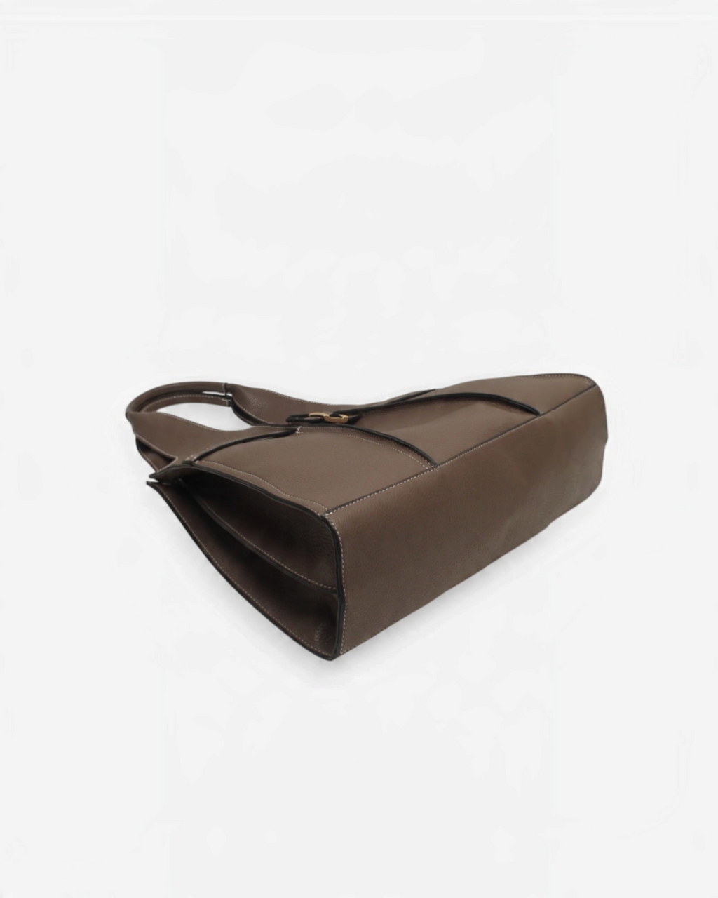 Sac cabas BROCK BESTINI marron avec surpiqûres, fermoir décoratif et fermeture zippée, porté épaule et bandoulière