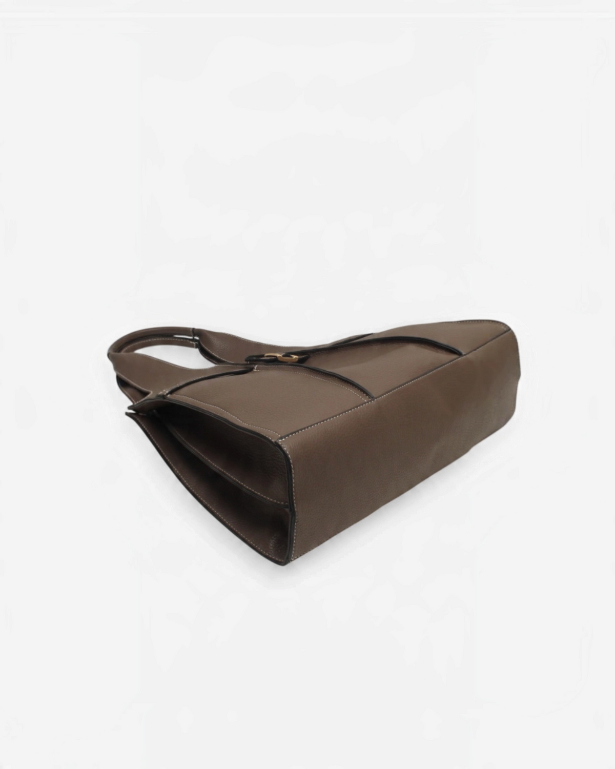 Sac cabas BROCK BESTINI marron avec surpiqûres, fermoir décoratif et fermeture zippée, porté épaule et bandoulière