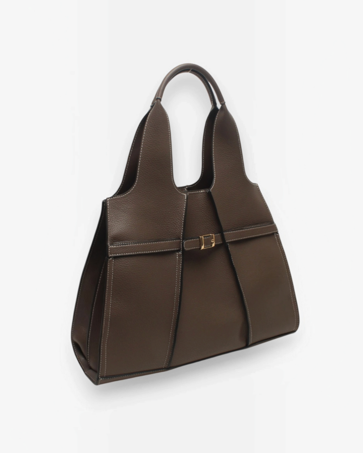 Sac cabas marron BROCK BESTINI avec surpiqûres contrastantes, fermoir décoratif et fermeture zippée.