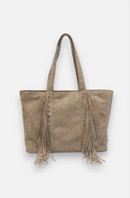 Sac cabas zippé effet suédine à franges BESTINI