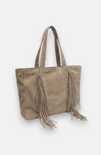 Sac cabas zippé effet suédine à franges BESTINI