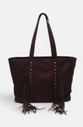 Sac cabas zippé effet suédine à franges BESTINI