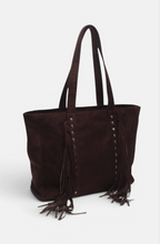 Sac cabas zippé effet suédine à franges BESTINI