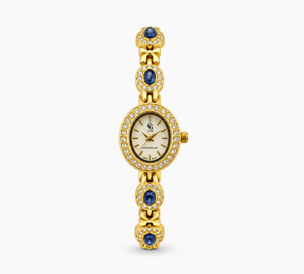 Montre Bruna dorée à boîtier ovale et bracelet orné de pierres FASHION TIME