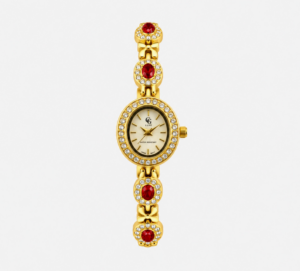 Montre Bruna dorée à boîtier ovale et bracelet orné de pierres FASHION TIME