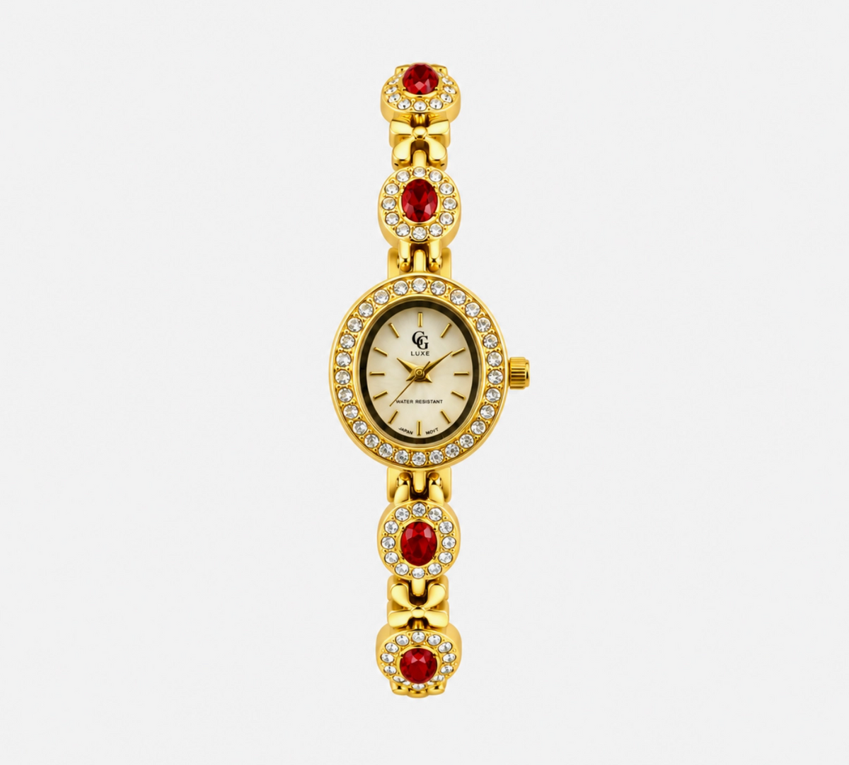 Montre Bruna dorée à boîtier ovale et bracelet orné de pierres FASHION TIME
