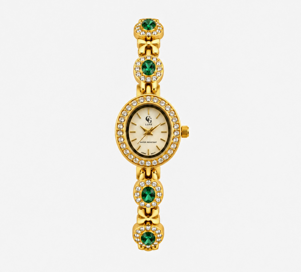 Montre Bruna dorée à boîtier ovale et bracelet orné de pierres FASHION TIME