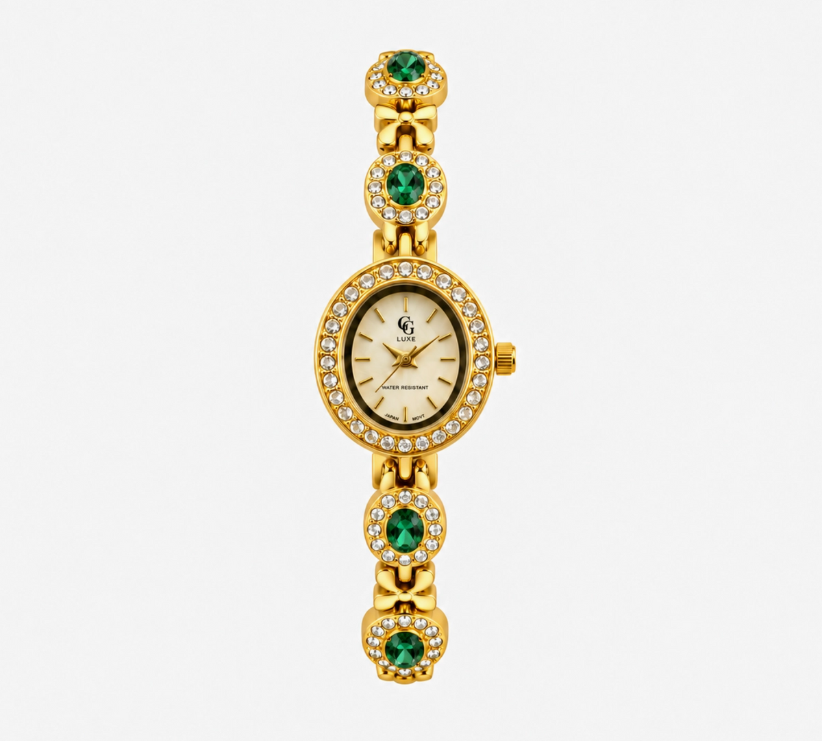 Montre Bruna dorée à boîtier ovale et bracelet orné de pierres FASHION TIME