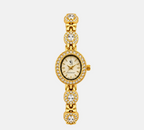 Montre Bruna dorée à boîtier ovale et bracelet orné de pierres FASHION TIME