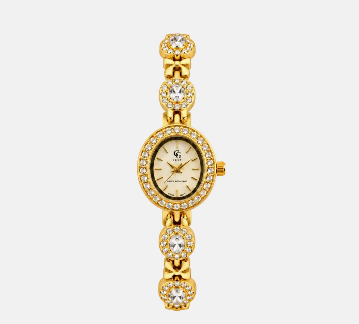 Montre Bruna dorée à boîtier ovale et bracelet orné de pierres FASHION TIME
