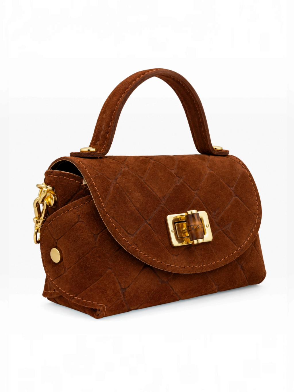 Mini sac à main en cuir suédé effet croco avec chaîne dorée