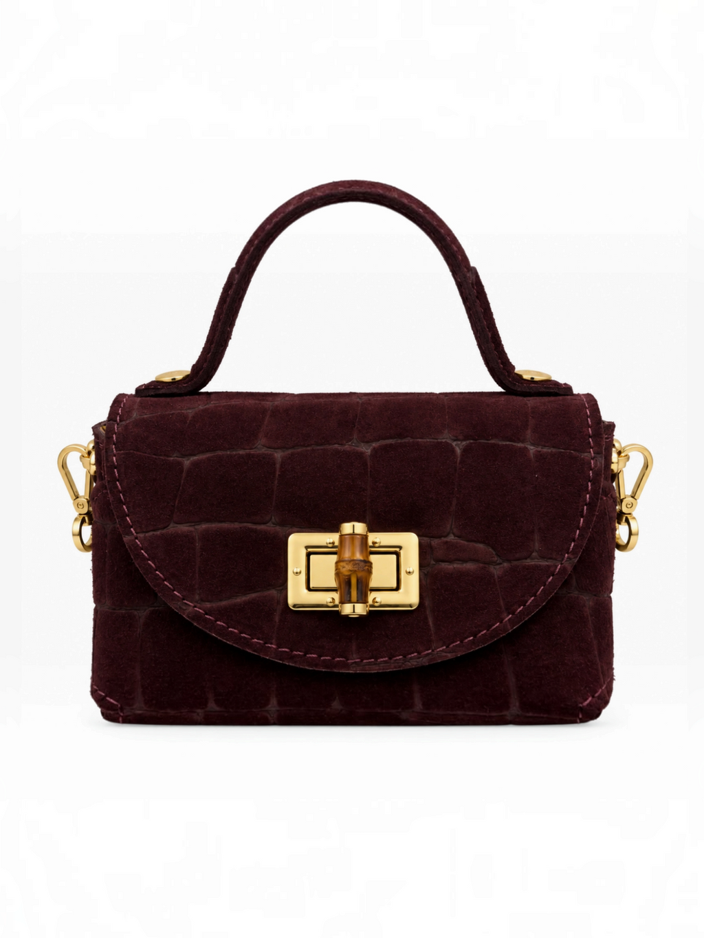 Mini sac à main en cuir suédé effet croco avec chaîne dorée