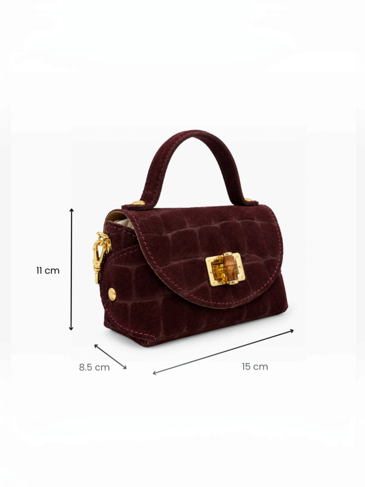 Mini sac à main en cuir suédé effet croco avec chaîne dorée