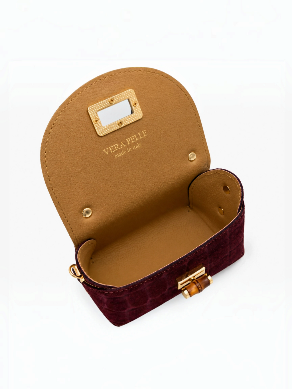 Mini sac à main en cuir suédé effet croco avec chaîne dorée