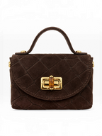 Mini sac à main en cuir suédé effet croco avec chaîne dorée