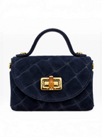 Mini sac à main en cuir suédé effet croco avec chaîne dorée