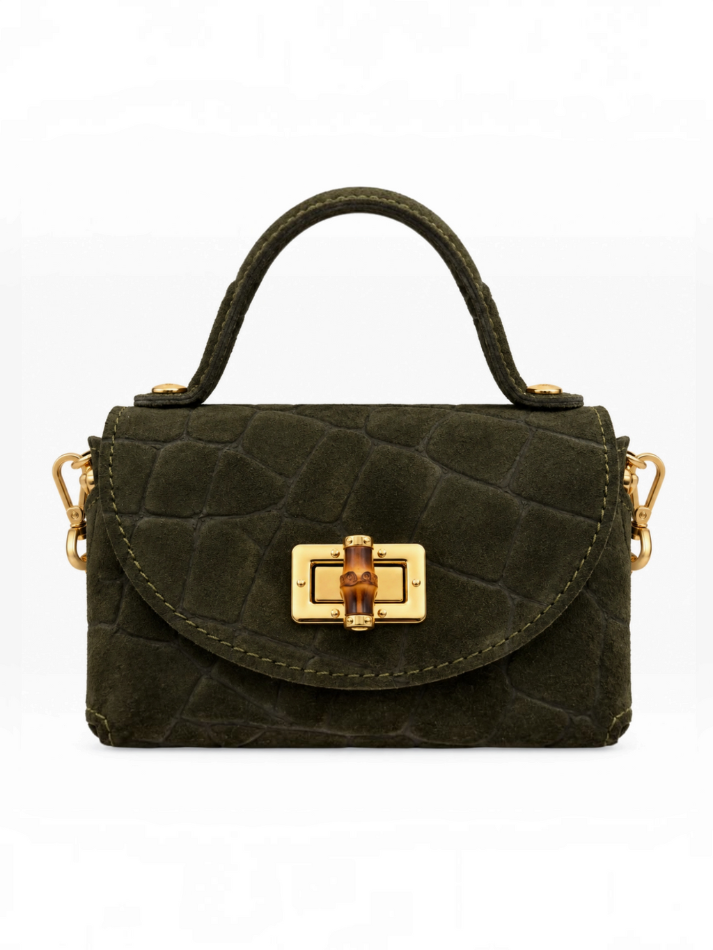 Mini sac à main en cuir suédé effet croco avec chaîne dorée