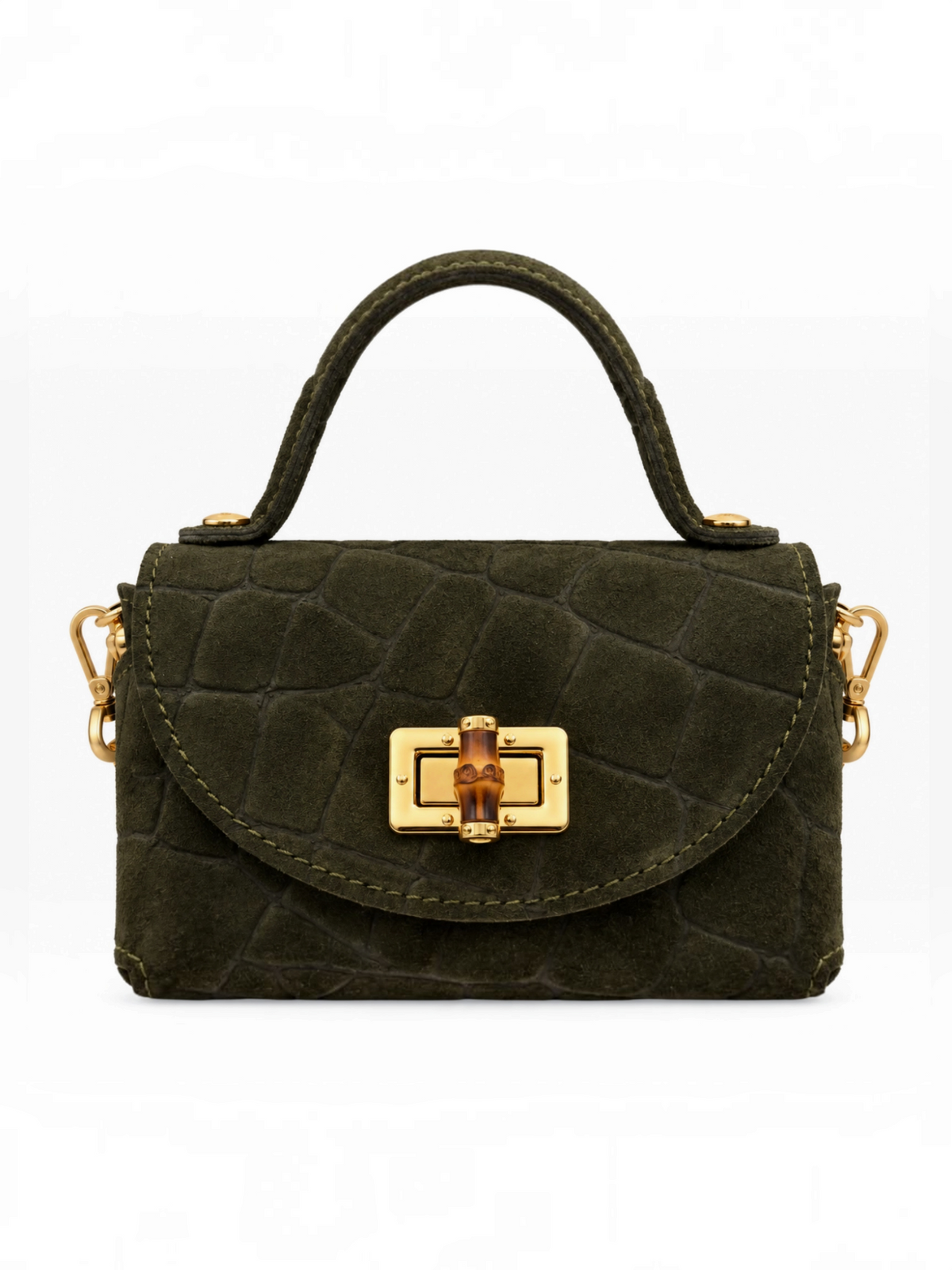 Mini sac à main en cuir suédé effet croco avec chaîne dorée
