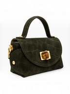 Mini sac à main en cuir suédé effet croco avec chaîne dorée