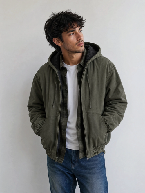 Blouson homme en coton à capuche sherpa KZR