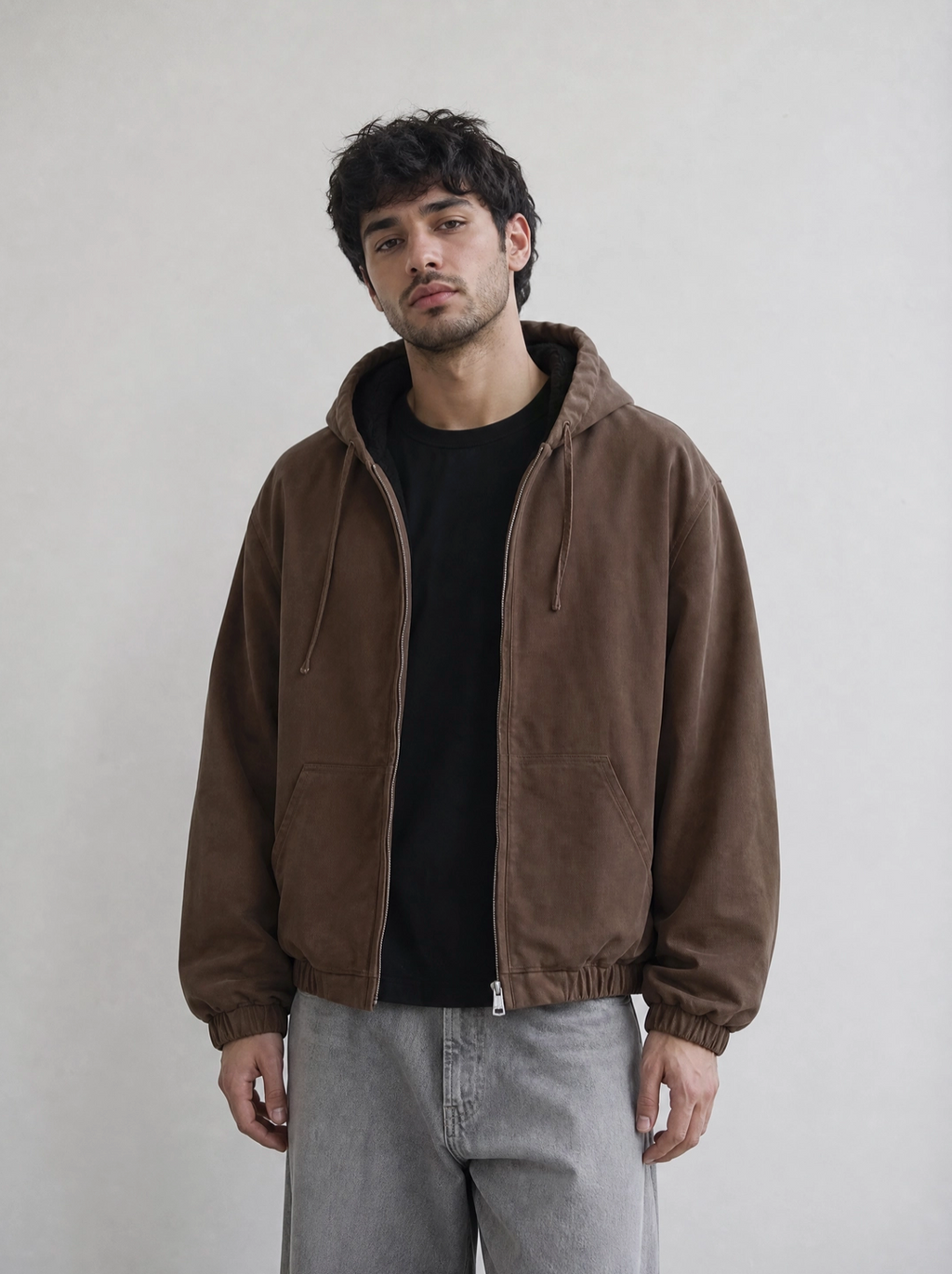 Blouson homme en coton à capuche sherpa KZR