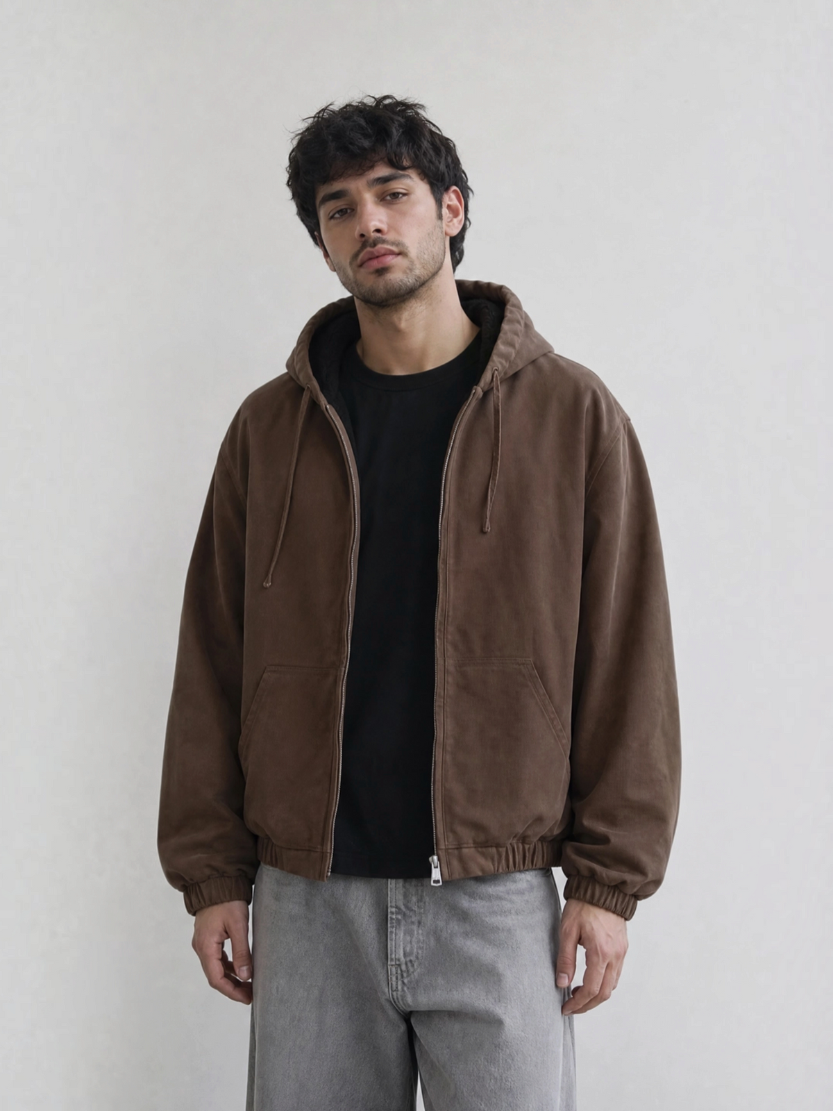 Blouson homme en coton à capuche sherpa KZR