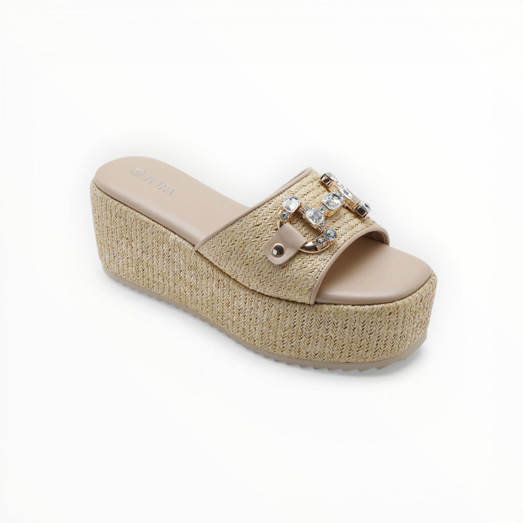 Claquette Compensée Strass Style Raphia - Joia Paris