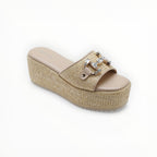 Claquette Compensée Strass Style Raphia - Joia Paris