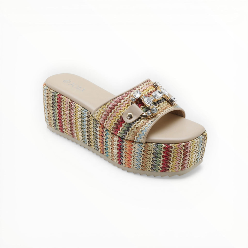 Claquette Compensée Strass Style Raphia - Joia Paris