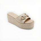 Claquette Compensée Strass Style Raphia - Joia Paris