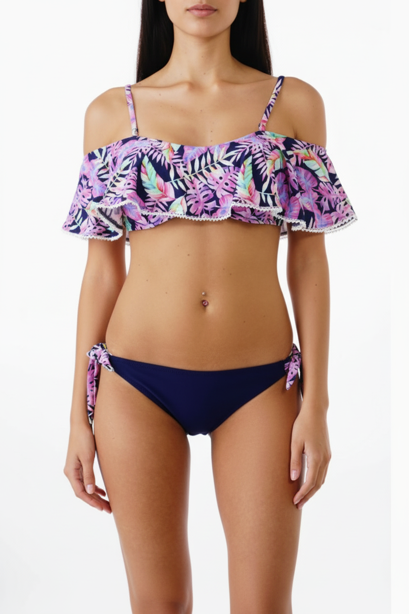Bikini Bandeau à Volant Tropical - Maillot de Bain 2 Pièces Femme - Maillots de bain - BELLE COM'ELLE