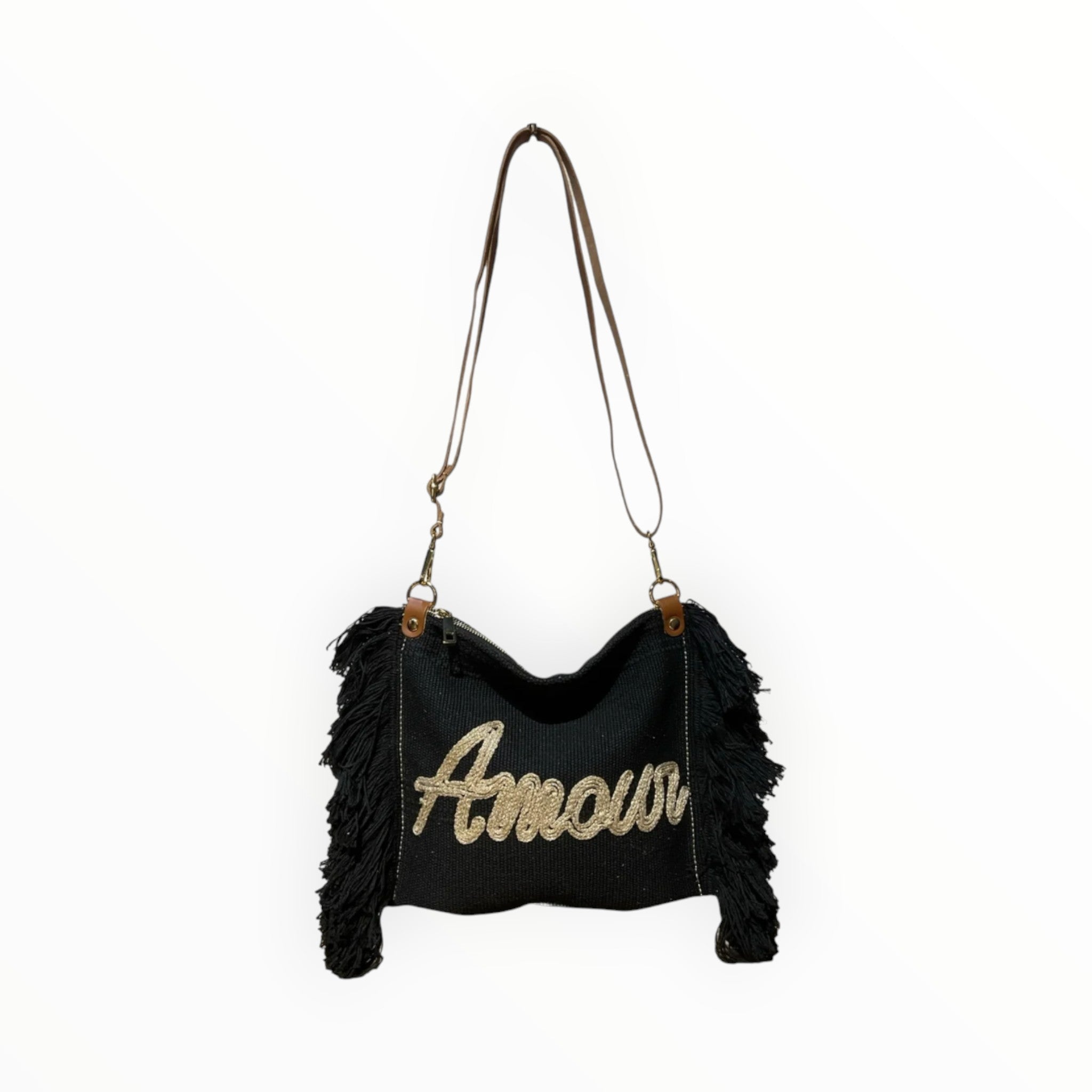 Sac Bandoulière Coton et Cuir Amour LOUISA LEE
